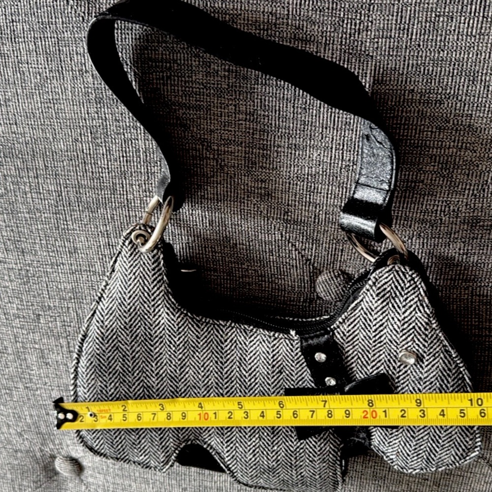 Dog Shaped Purse Black/White Herringbone Tweed Faux Leather Handbag Scottie - Picture 8 of 15